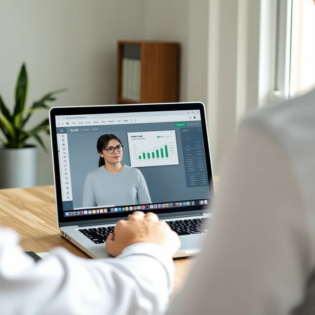 Student die online een Excel proefles volgt op laptop