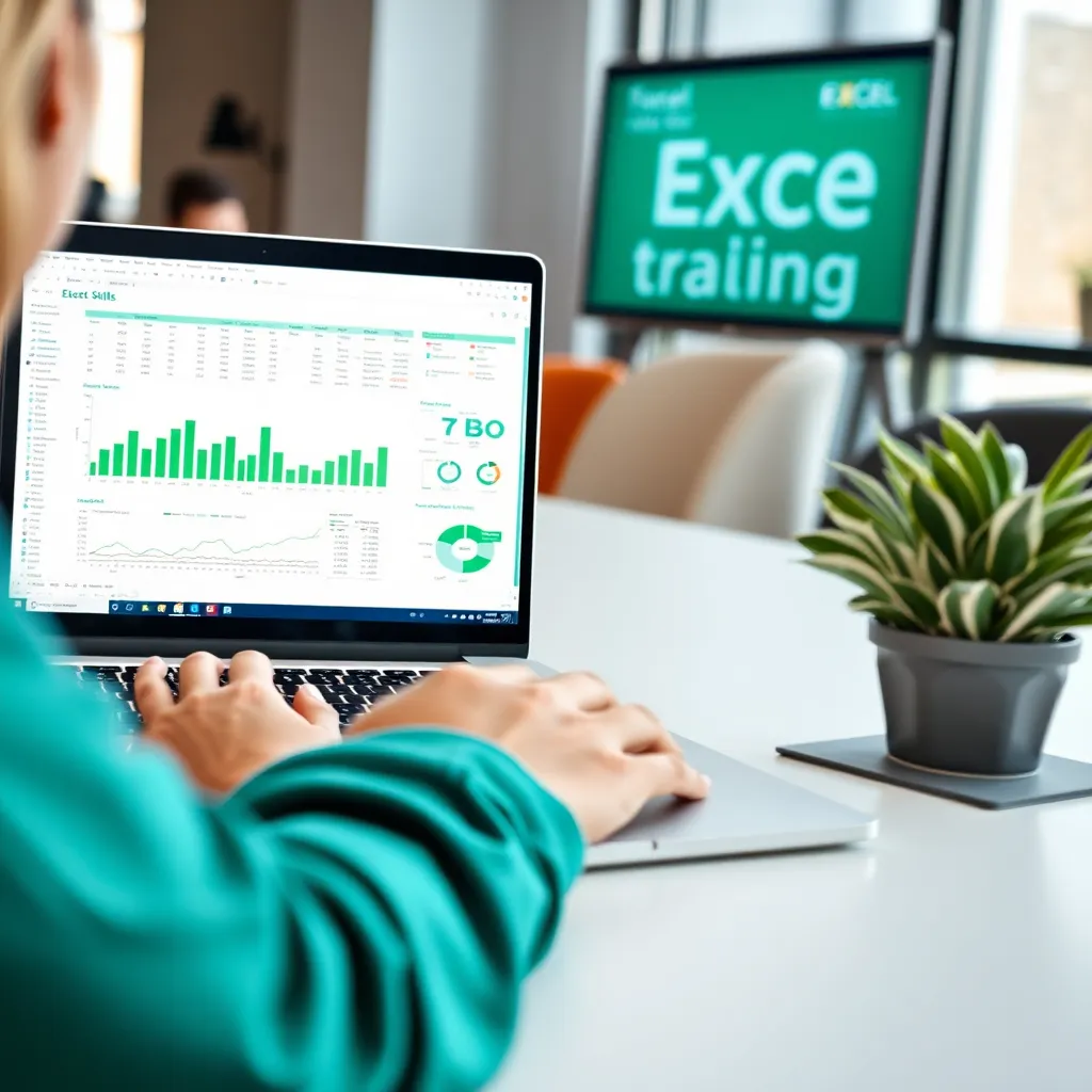 Professional die Excel gebruikt op een laptop met datavisualisaties